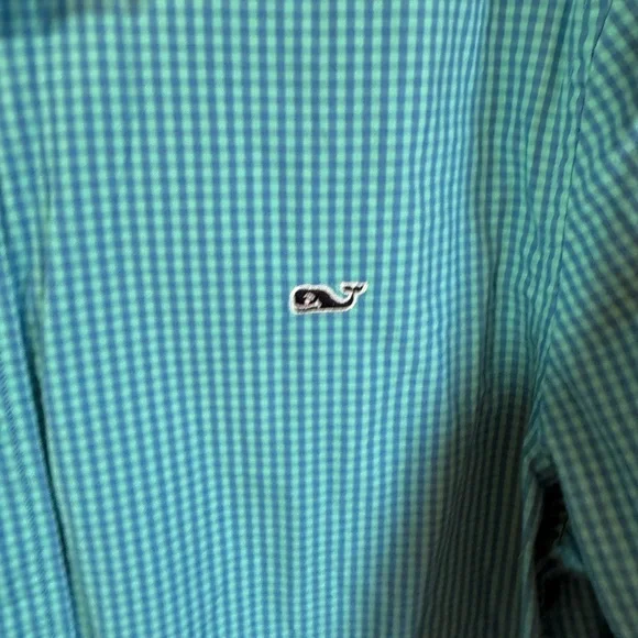 Men’s M Blue Vineyard Vines Whale Shirt Checkered Long Sleeve Preppy Button Up - Picture 2 of 6